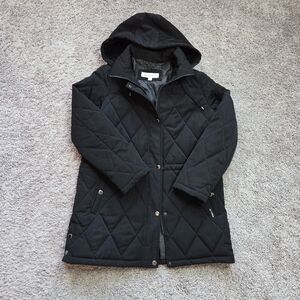 Liz Claiborne Women's black Diamond Puffer Coat with hood  Size large